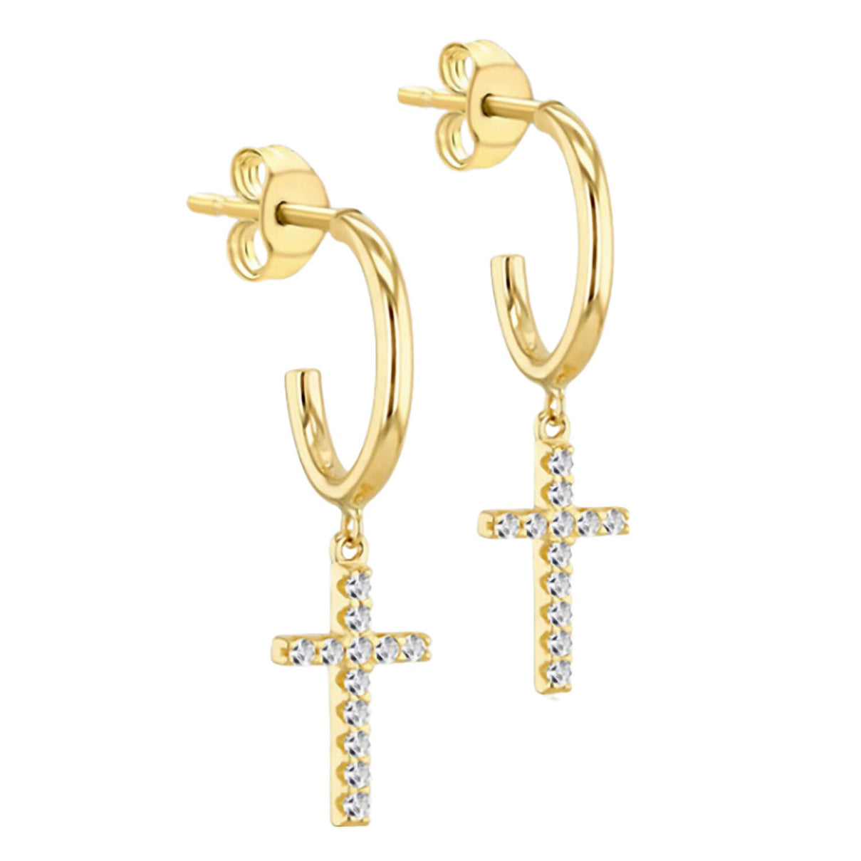 Hatton Garden Closeout - 9K Yellow Gold CZ Cross Drop Earrings 7677270 0