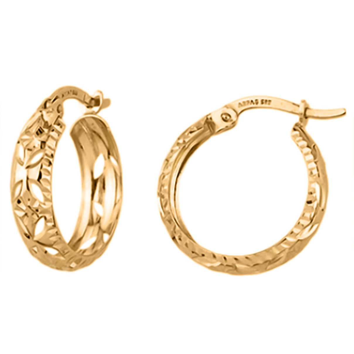Ottoman Treasures - 9K Yellow Gold Diamond Cut Textured Hoop Earrings With Clasp 7891540 0