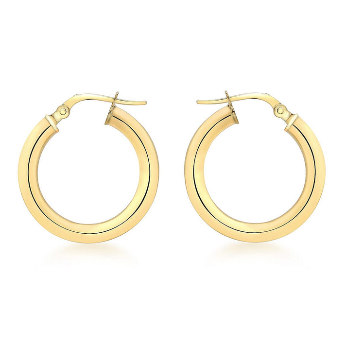 9K Yellow Gold 3mm Round Tube 20mm Polished Hoop Creole Earrings 7337808 1