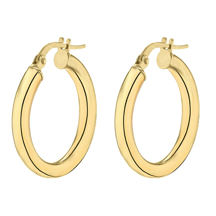 9K Yellow Gold 3mm Round Tube 20mm Polished Hoop Creole Earrings 7337808 2