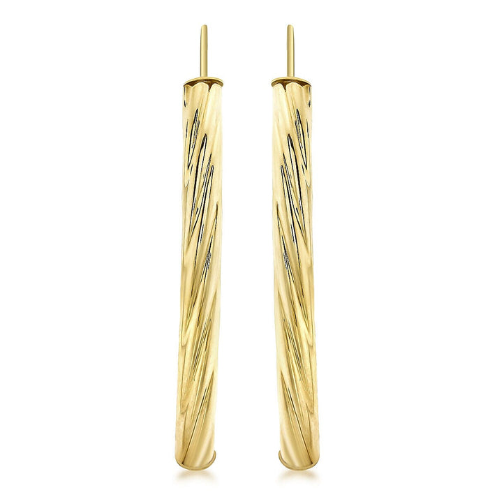 9K Yellow Gold 4mm x 40mm Twist Bar Drop Earrings 7340998 1