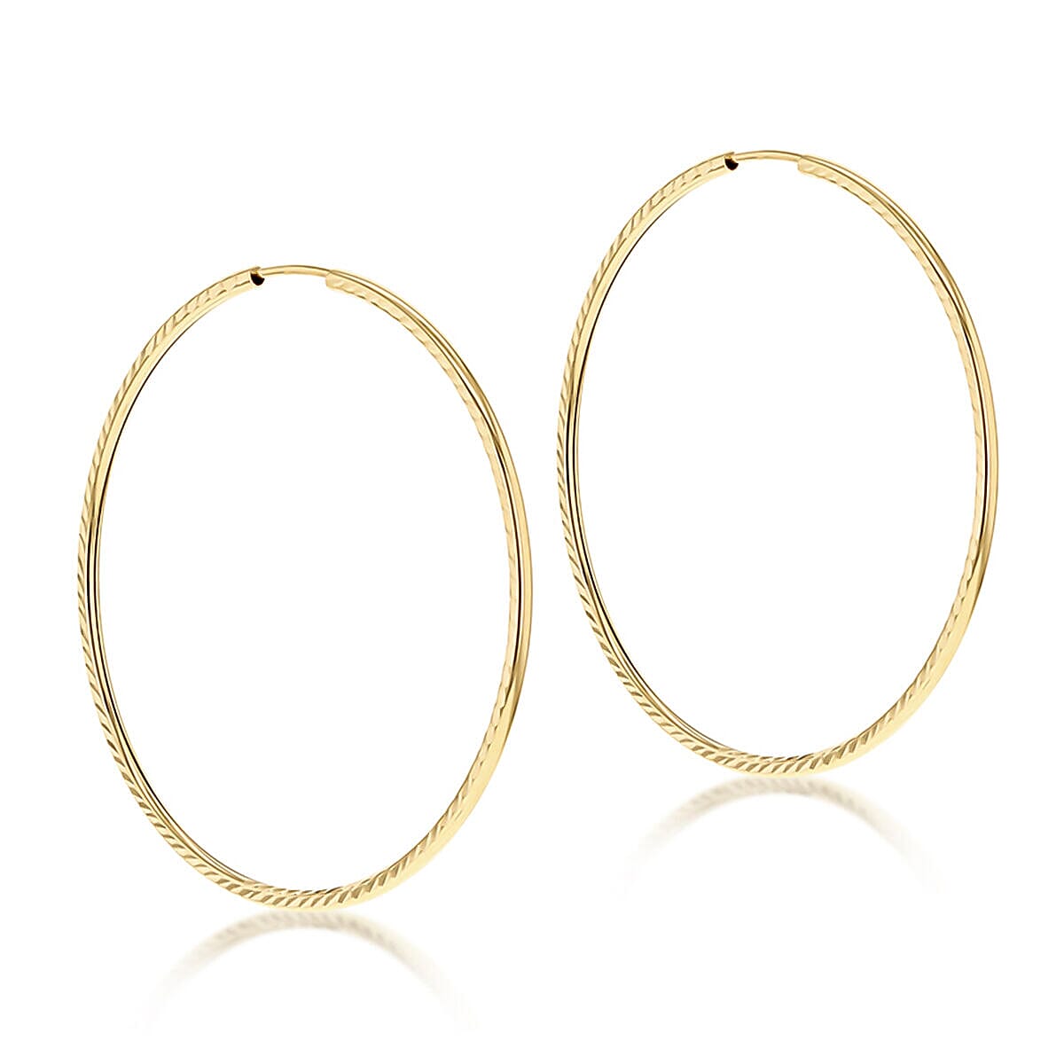 9K Yellow Gold Diamond Cut Faceted 1.5mm x 42mm Creole Earrings 7337796 0