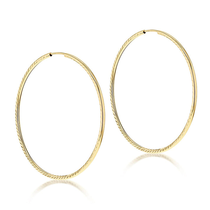 9K Yellow Gold Diamond Cut Faceted 1.5mm x 42mm Creole Earrings 7337796 1
