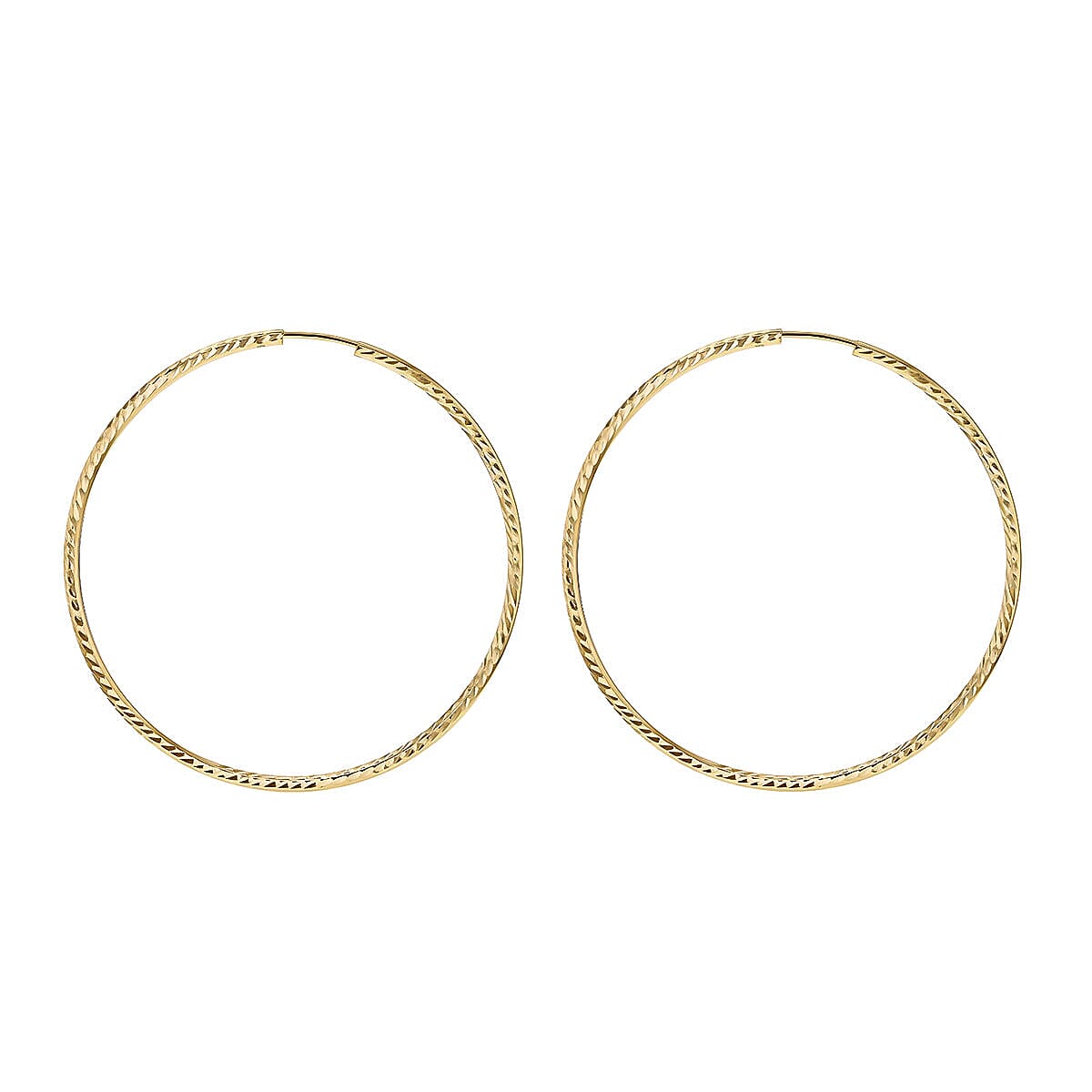 9K Yellow Gold Diamond Cut Faceted 1.5mm x 42mm Creole Earrings 7337796 1