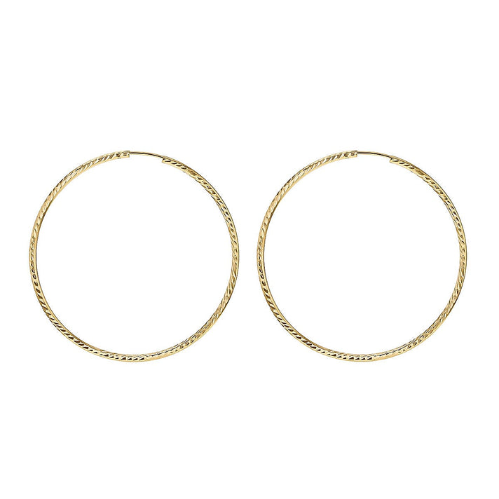 9K Yellow Gold Diamond Cut Faceted 1.5mm x 42mm Creole Earrings 7337796 2