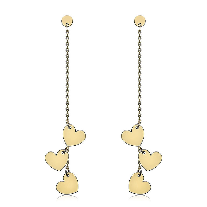 9K Yellow Gold 6mm x 6mm 3 Heart Drop Earrings 7338192 1