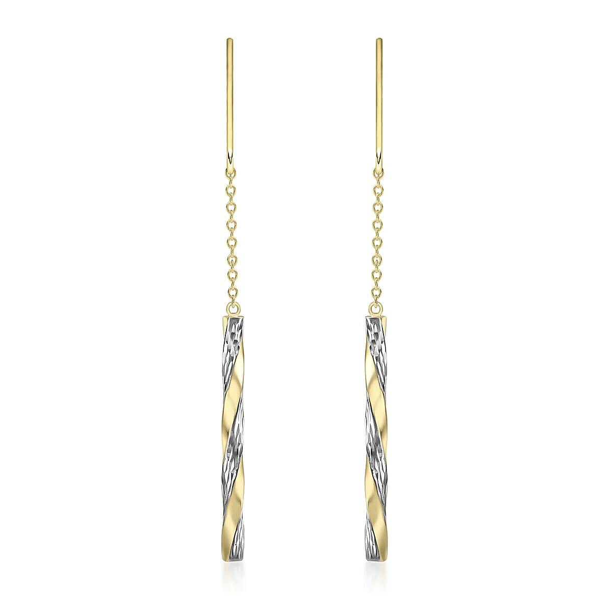 9K Two Tone Gold 2.5mm x 66mm Twist Pole and Chain Drop Earrings 7341412 0