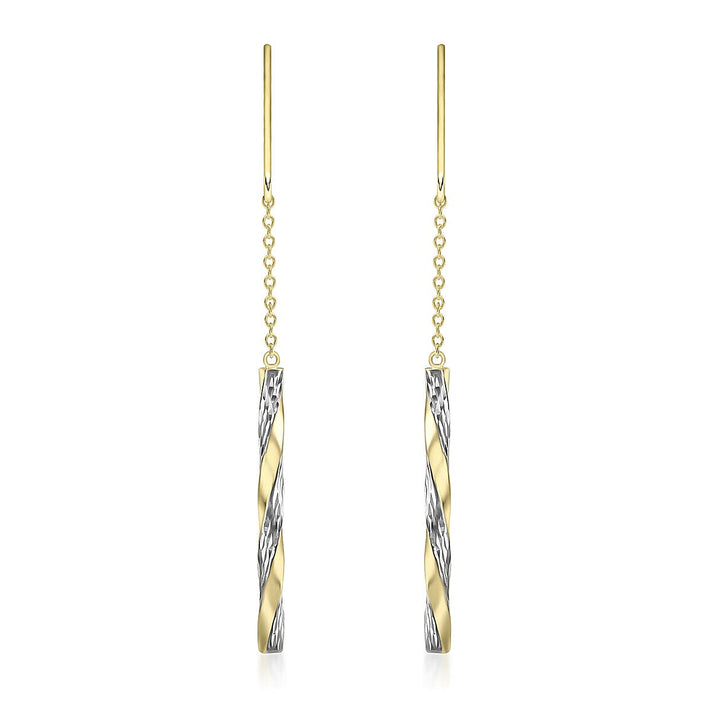 9K Two Tone Gold 2.5mm x 66mm Twist Pole and Chain Drop Earrings 7341412 1