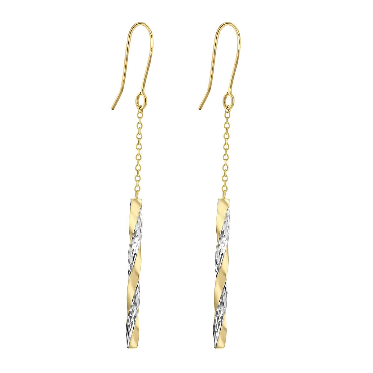 9K Two Tone Gold 2.5mm x 66mm Twist Pole and Chain Drop Earrings 7341412 1