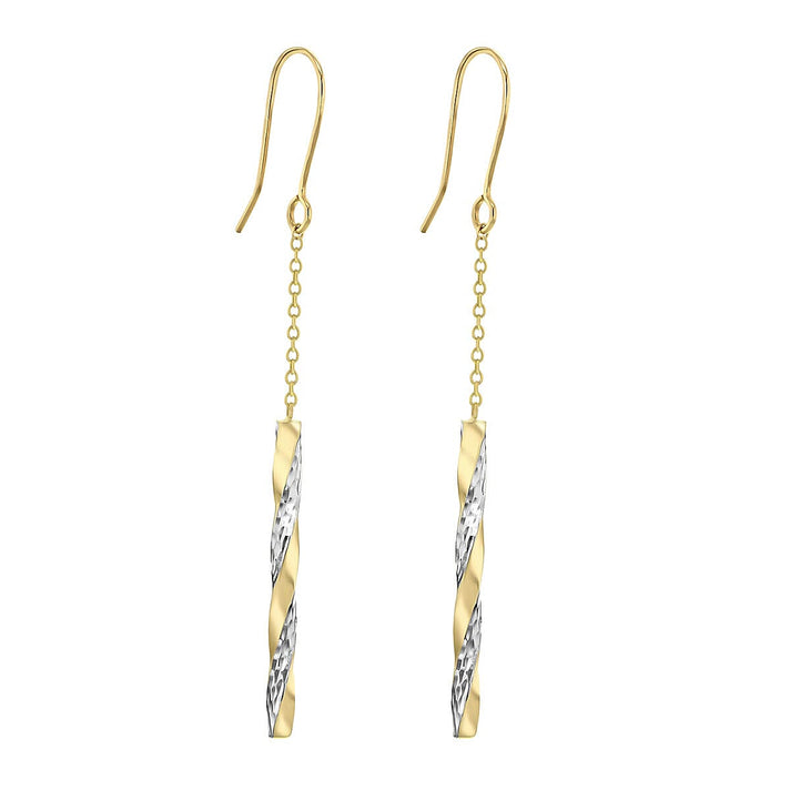 9K Two Tone Gold 2.5mm x 66mm Twist Pole and Chain Drop Earrings 7341412 2