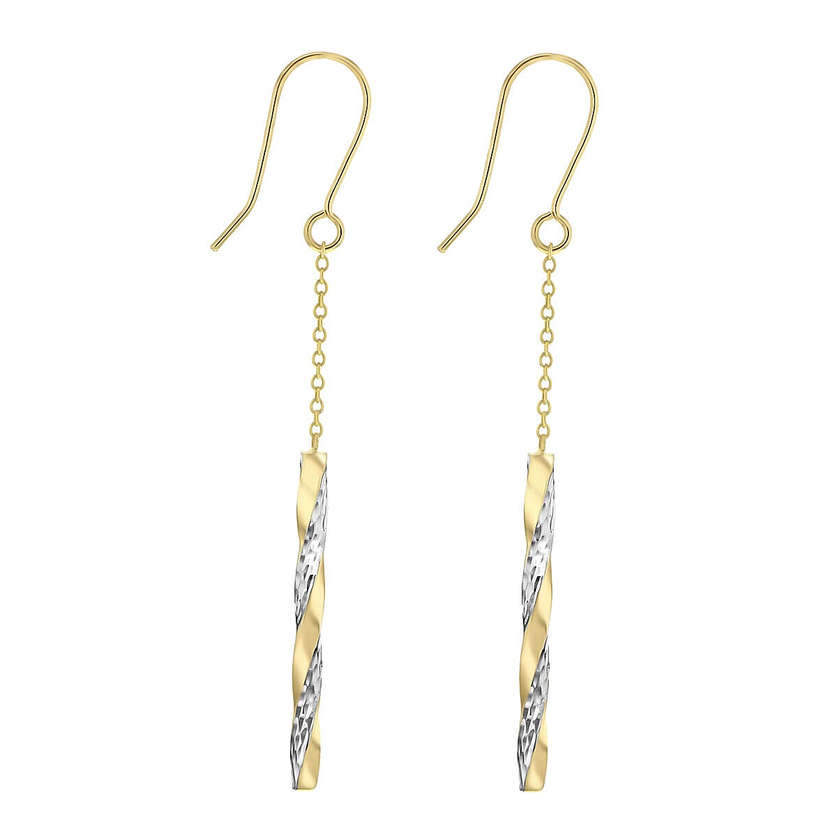 9K Two Tone Gold 2.5mm x 66mm Twist Pole and Chain Drop Earrings 7341412 2
