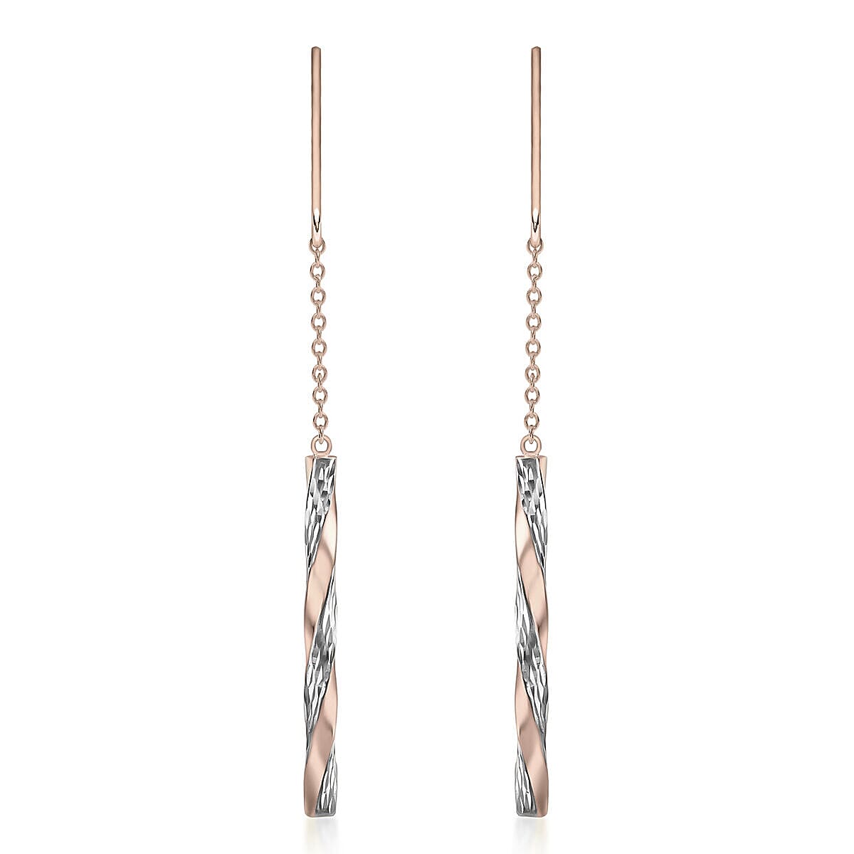 9K Two Tone Gold 2.5mm x 66mm Twist Pole and Chain Drop Earrings 7341420 0