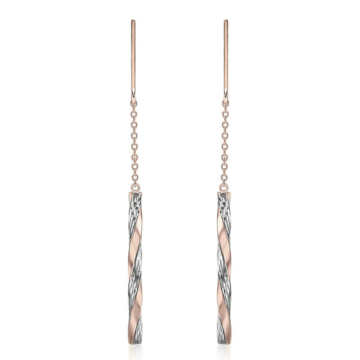 9K Two Tone Gold 2.5mm x 66mm Twist Pole and Chain Drop Earrings 7341420 1