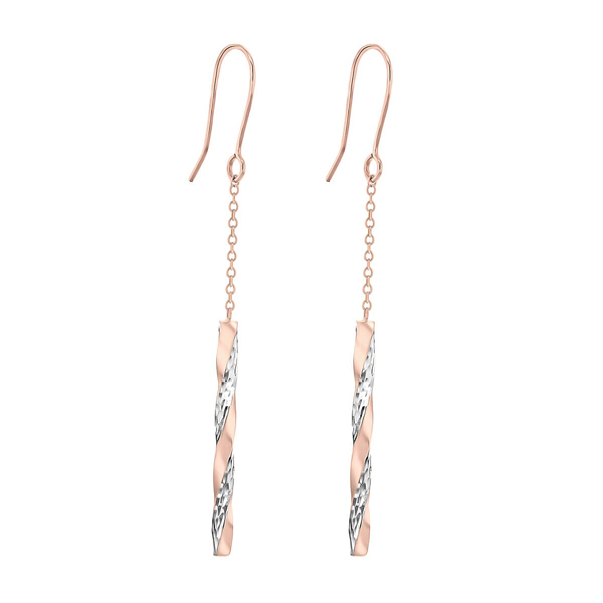 9K Two Tone Gold 2.5mm x 66mm Twist Pole and Chain Drop Earrings 7341420 1