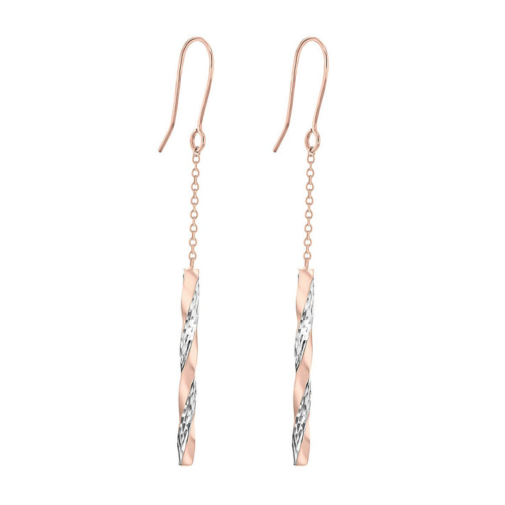 9K Two Tone Gold 2.5mm x 66mm Twist Pole and Chain Drop Earrings 7341420 2