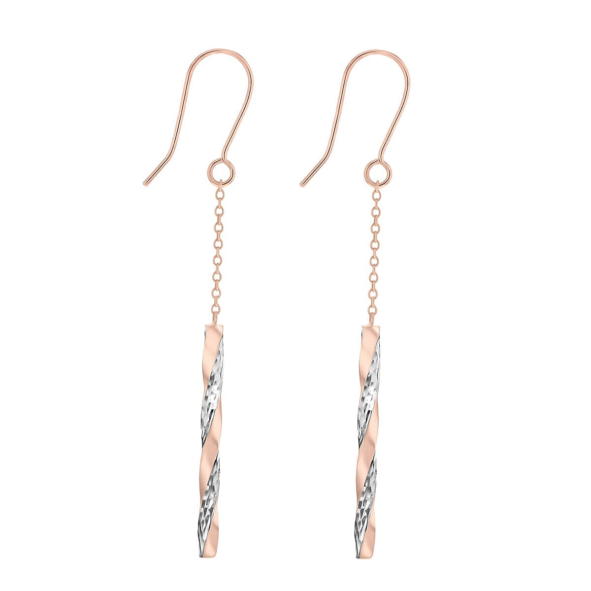 9K Two Tone Gold 2.5mm x 66mm Twist Pole and Chain Drop Earrings 7341420 2