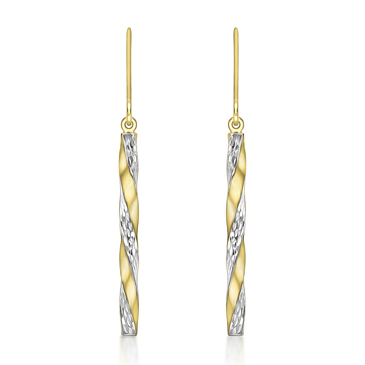 9K Two Colour Gold 2.85mm x 48mm Twist Diamond Cut Pole Drop Earrings 7341430 0