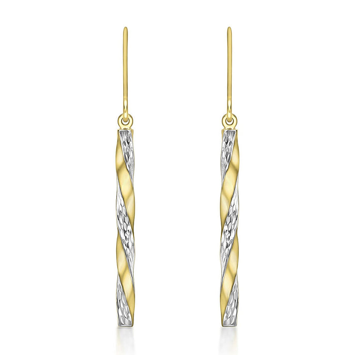 9K Two Colour Gold 2.85mm x 48mm Twist Diamond Cut Pole Drop Earrings 7341430 1
