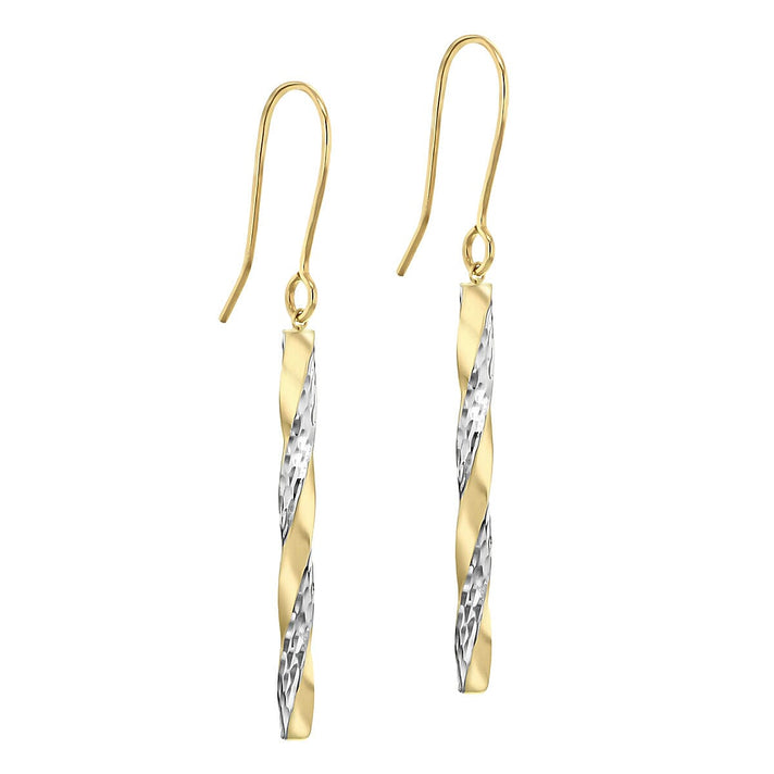 9K Two Colour Gold 2.85mm x 48mm Twist Diamond Cut Pole Drop Earrings 7341430 2