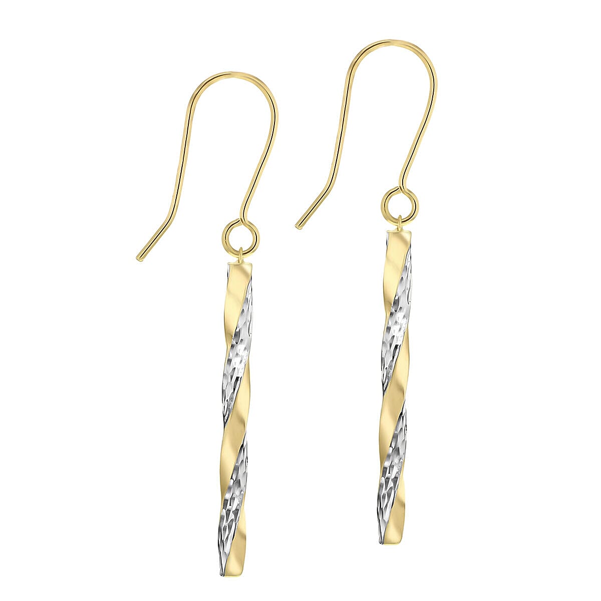 9K Two Colour Gold 2.85mm x 48mm Twist Diamond Cut Pole Drop Earrings 7341430 2