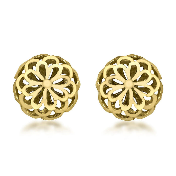 9K Yellow Gold 10mm Diamond Cut Filigree Dome Stud Earrings 7338512 1