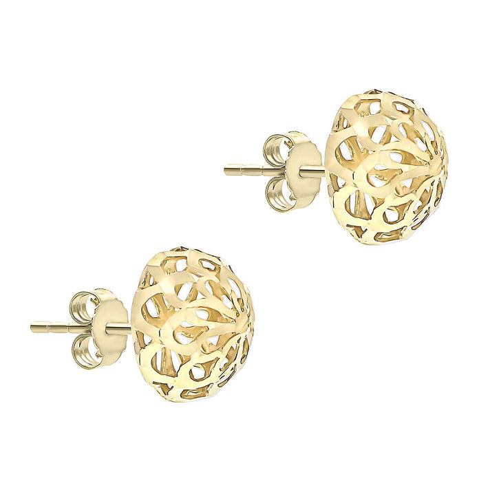 9K Yellow Gold 10mm Diamond Cut Filigree Dome Stud Earrings 7338512 2