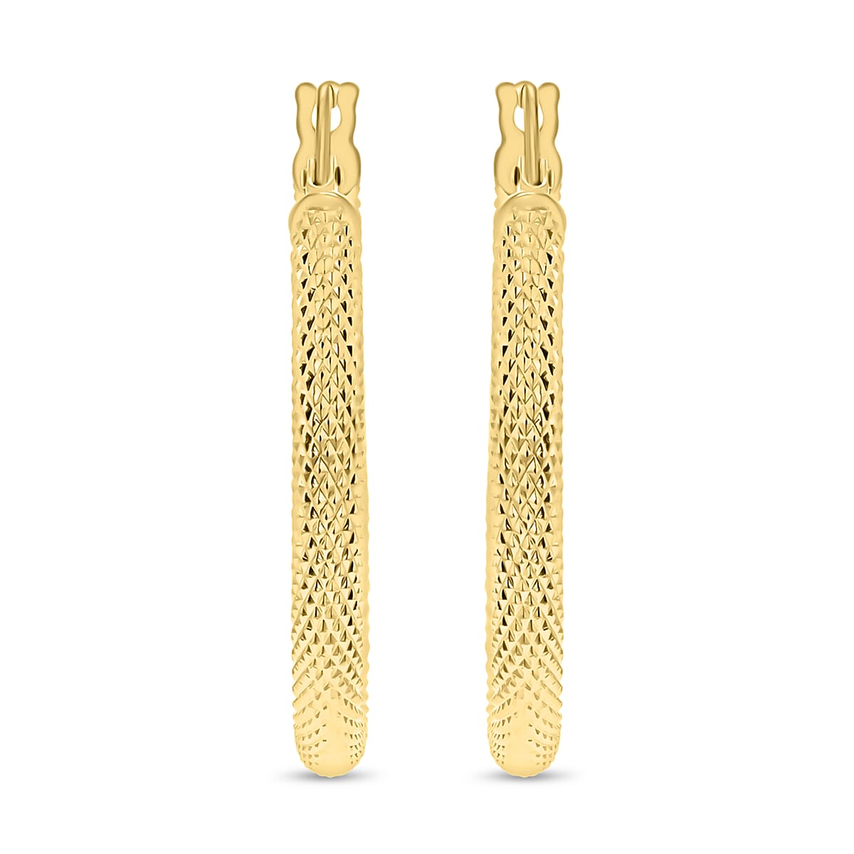 9K Yellow Gold 25mm Textured Round Hoop Creole Earrings 7337561 0