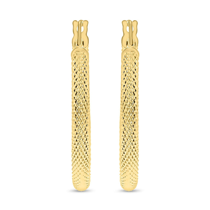 9K Yellow Gold 25mm Textured Round Hoop Creole Earrings 7337561 1