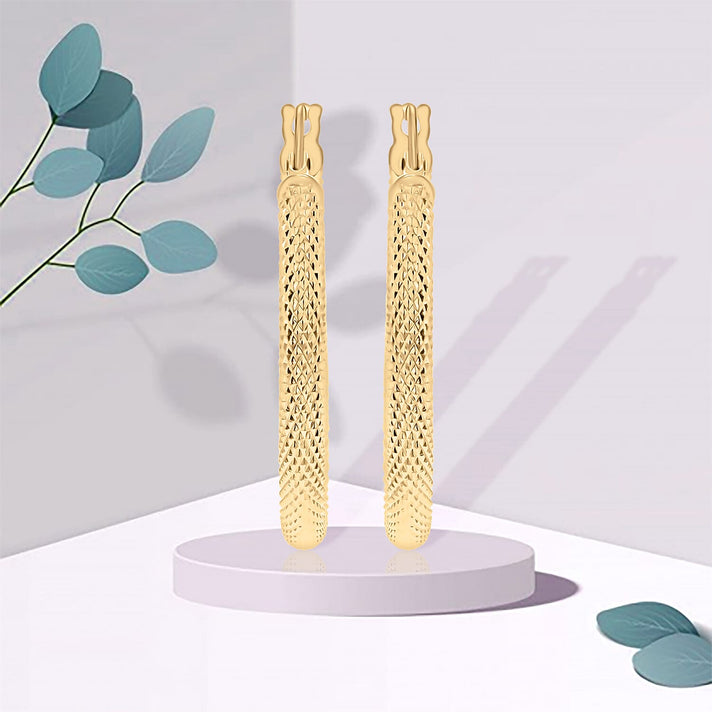 9K Yellow Gold 25mm Textured Round Hoop Creole Earrings 7337561 2
