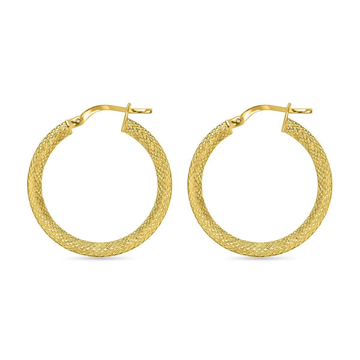 9K Yellow Gold 25mm Textured Round Hoop Creole Earrings 7337561 3