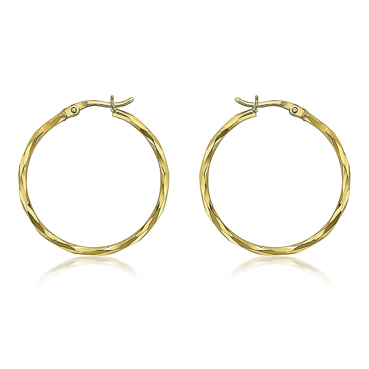 9K Yellow Gold 1.7mm Tube 28mm Diamond Cut Faceted Hoop Creole Earrings with Hinge Clasp 7337626 0