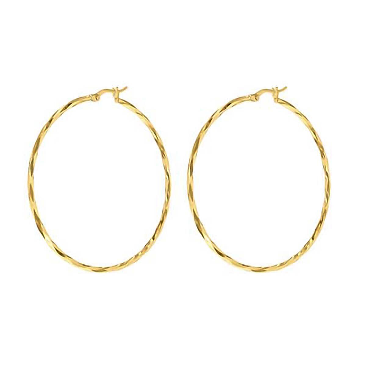 9K Yellow Gold 1.7mm Tube 28mm Diamond Cut Faceted Hoop Creole Earrings with Hinge Clasp 7337626 1