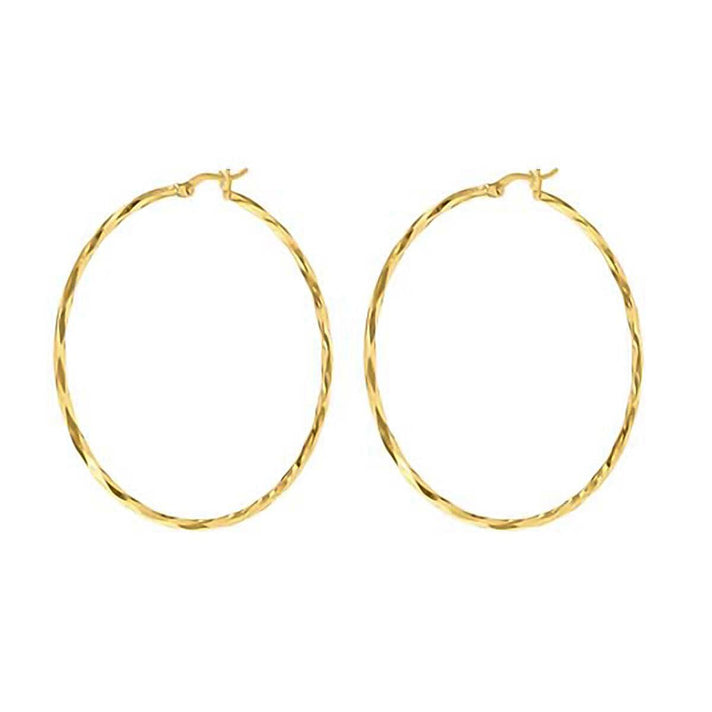 9K Yellow Gold 1.7mm Tube 28mm Diamond Cut Faceted Hoop Creole Earrings with Hinge Clasp 7337626 2