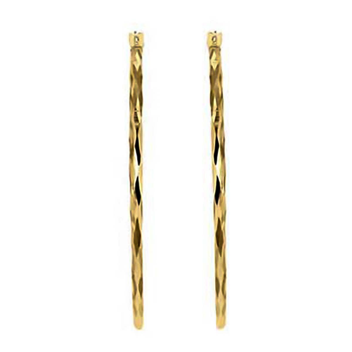 9K Yellow Gold 1.7mm Tube 28mm Diamond Cut Faceted Hoop Creole Earrings with Hinge Clasp 7337626 2