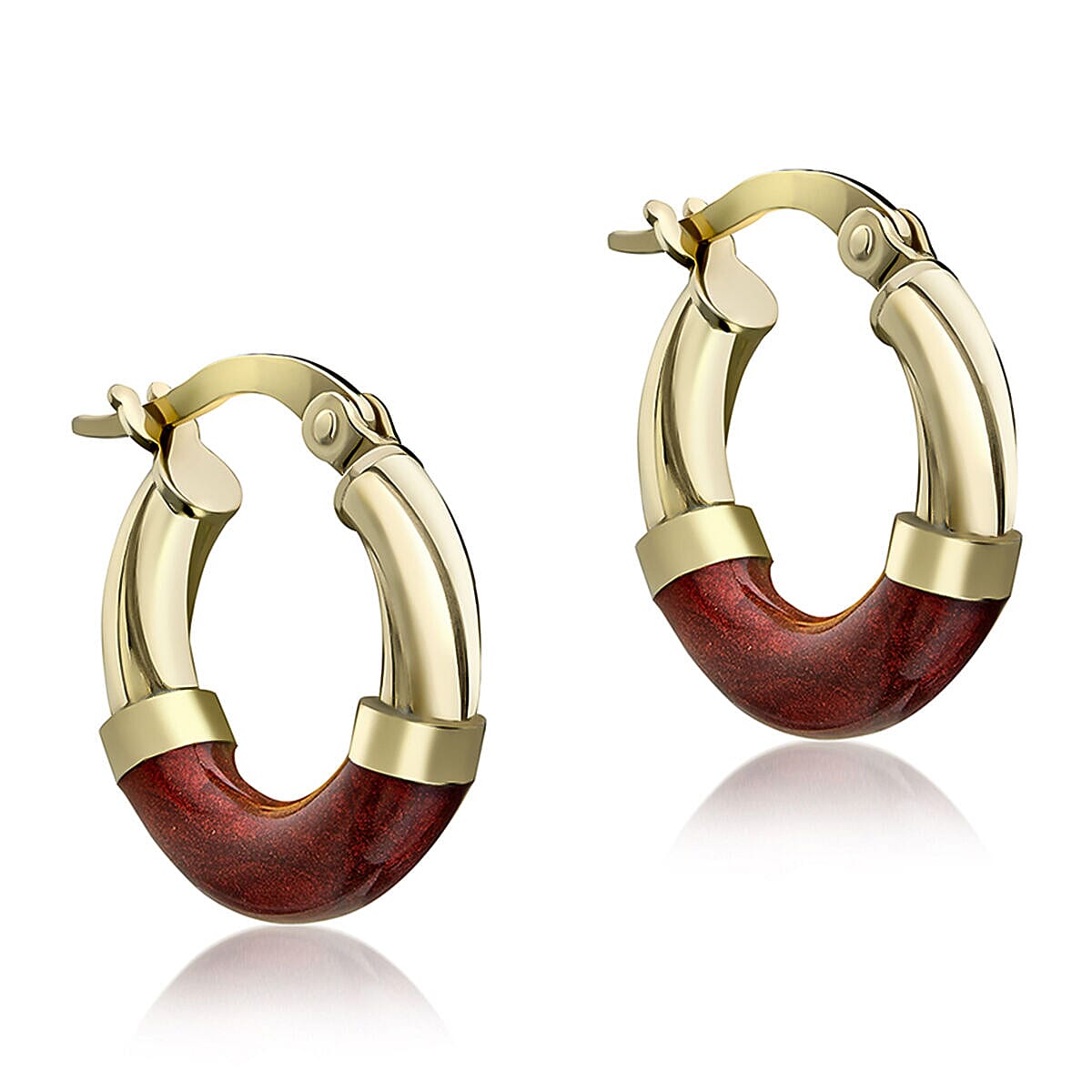 9K Gold 16.5mm Red Enamel Slightly Twisted Tube Hoop Earrings 7337726 0