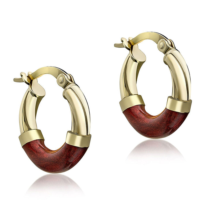 9K Gold 16.5mm Red Enamel Slightly Twisted Tube Hoop Earrings 7337726 1