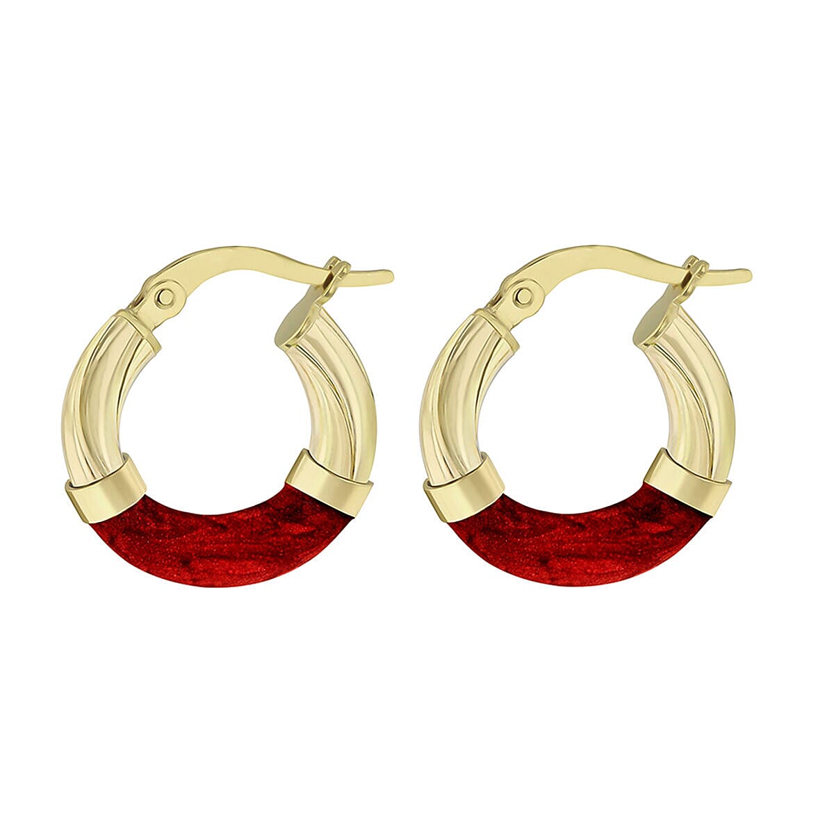 9K Gold 16.5mm Red Enamel Slightly Twisted Tube Hoop Earrings 7337726 1