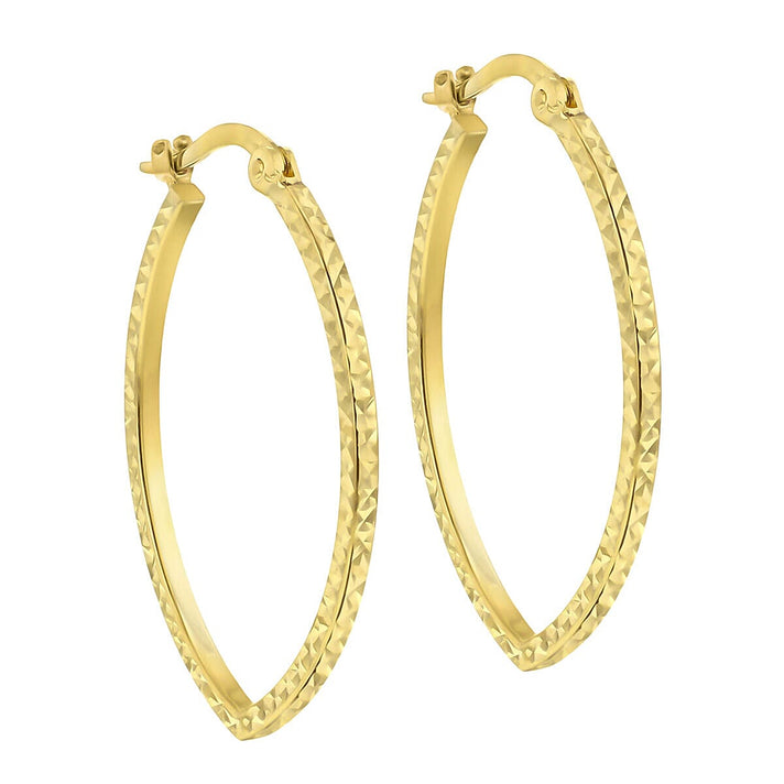 9K Yellow Gold 21mm x 31mm Diamond Cut Oval Creole Earrings 7337856 2
