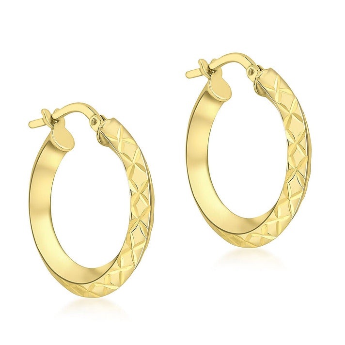 9K Yellow Gold 21mm Diamond Cut Triangle Tube Earrings 7338096 1
