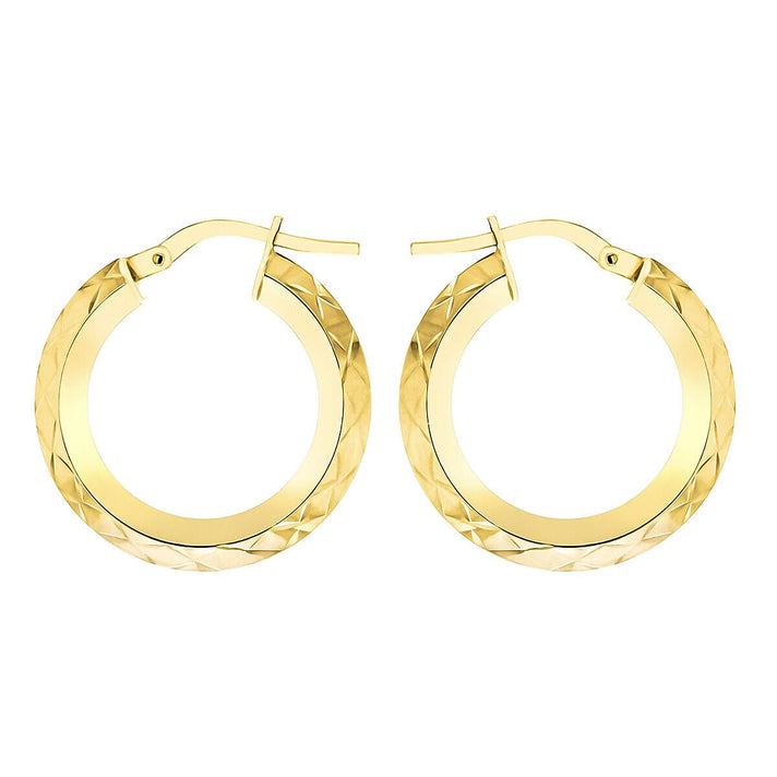 9K Yellow Gold 21mm Diamond Cut Triangle Tube Earrings 7338096 2