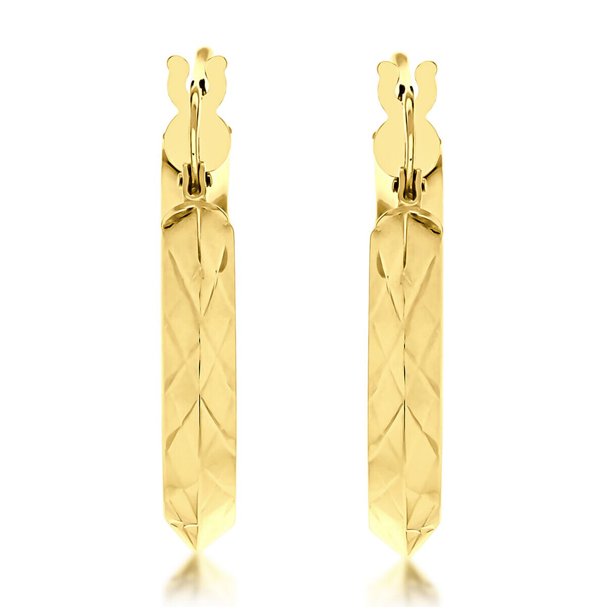 9K Yellow Gold 21mm Diamond Cut Triangle Tube Earrings 7338096 2