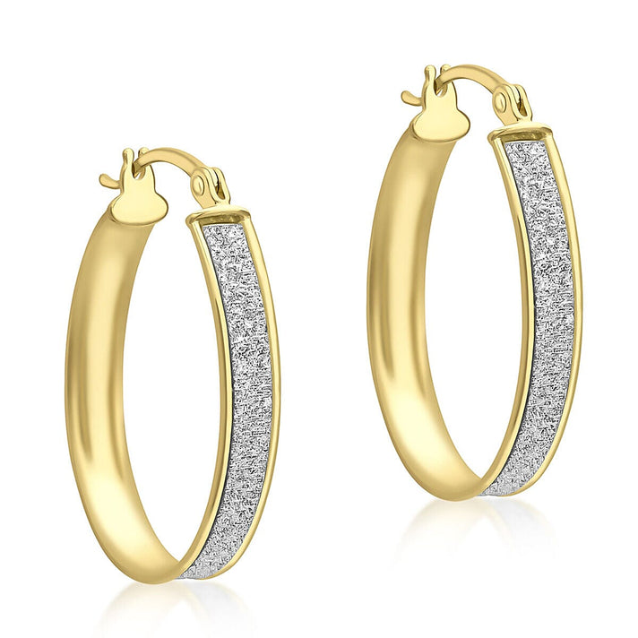 9K Yellow Gold 18mm x 26mm Stardust Oval Hoop Creole Earrings 7337582 1