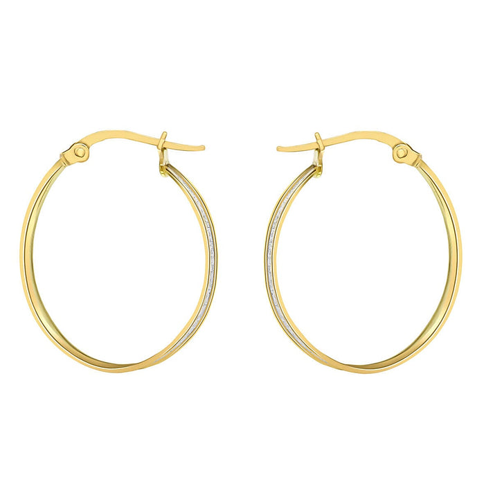 9K Yellow Gold 18mm x 26mm Stardust Oval Hoop Creole Earrings 7337582 2
