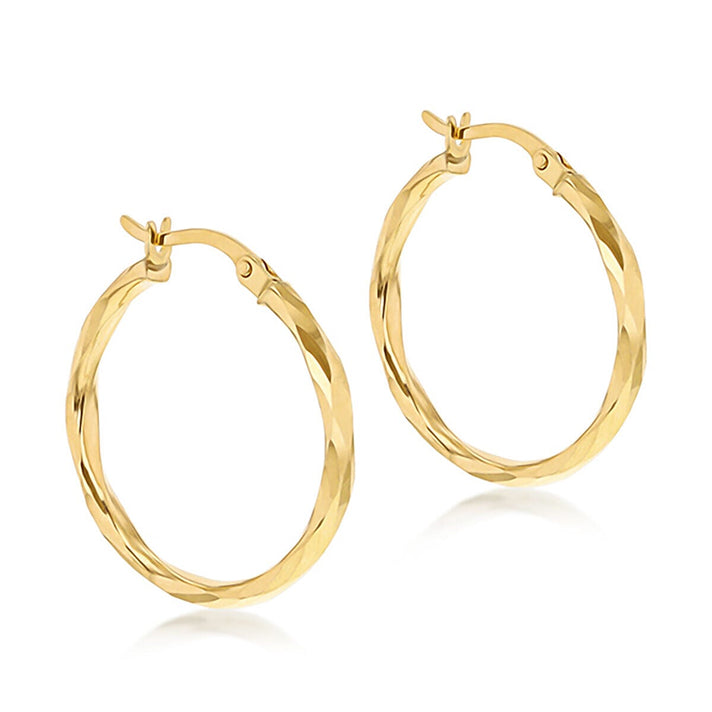 9K Yellow Gold Diamond Cut Faceted 2.5mm x 25mm Creole Earrings 7337783 1