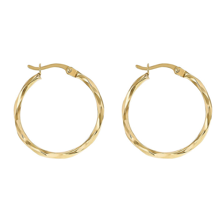 9K Yellow Gold Diamond Cut Faceted 2.5mm x 25mm Creole Earrings 7337783 2