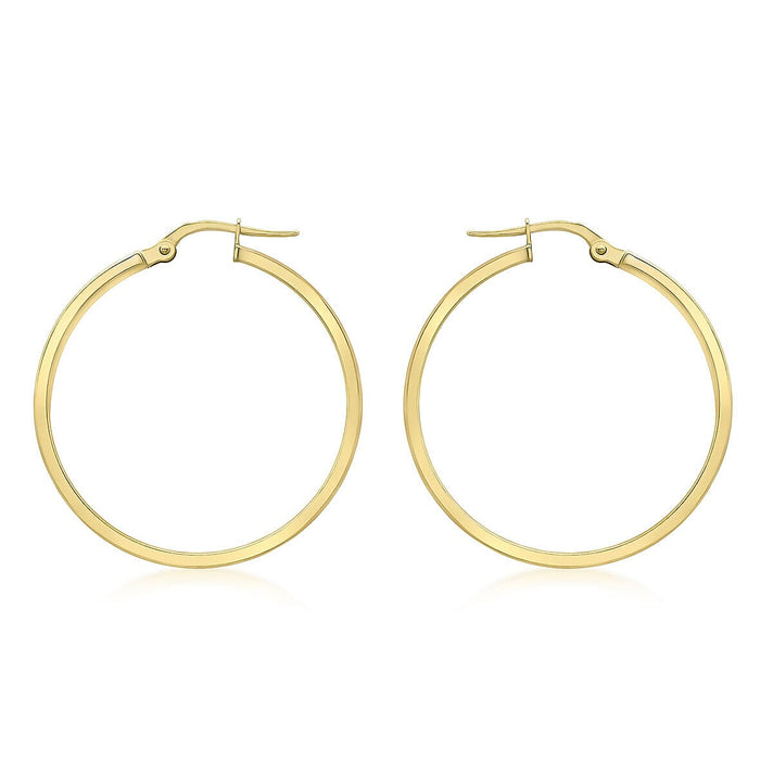 9K Yellow Gold 3mm Rectangular Tube 30mm Polished Hoop Creole Earrings 7337854 1