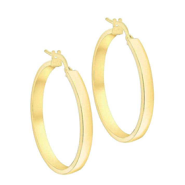 9K Yellow Gold 3mm Rectangular Tube 30mm Polished Hoop Creole Earrings 7337854 2