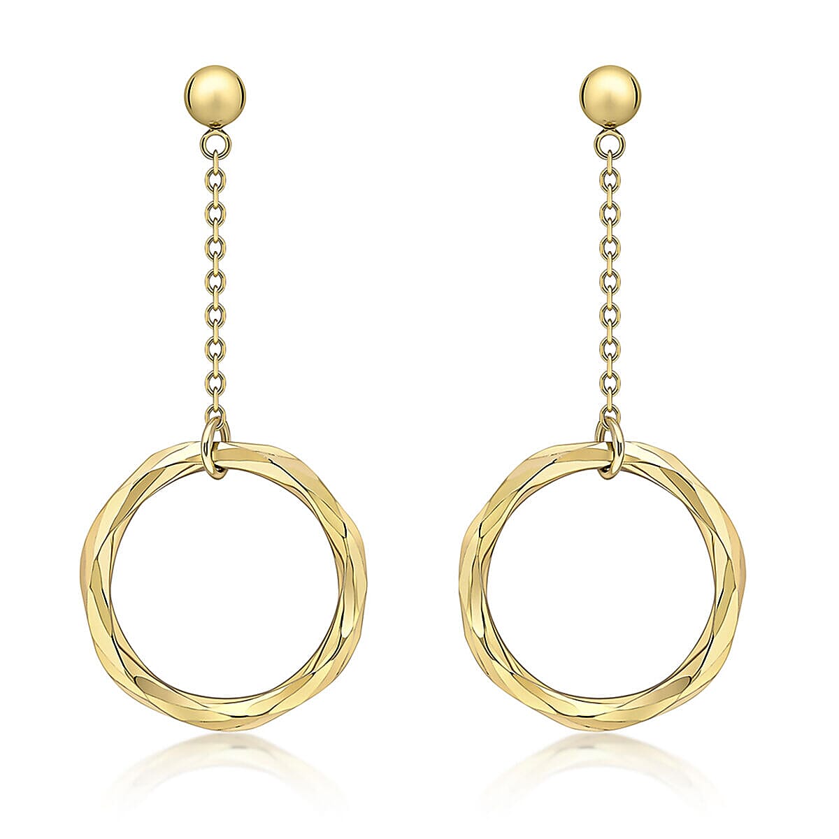 9K Yellow Gold 18mm x 39.5mm Diamond Cut Ring and Chain Drop Earrings 7338152 0