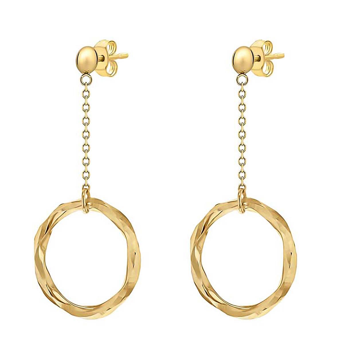 9K Yellow Gold 18mm x 39.5mm Diamond Cut Ring and Chain Drop Earrings 7338152 1