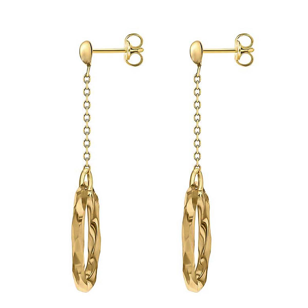 9K Yellow Gold 18mm x 39.5mm Diamond Cut Ring and Chain Drop Earrings 7338152 2